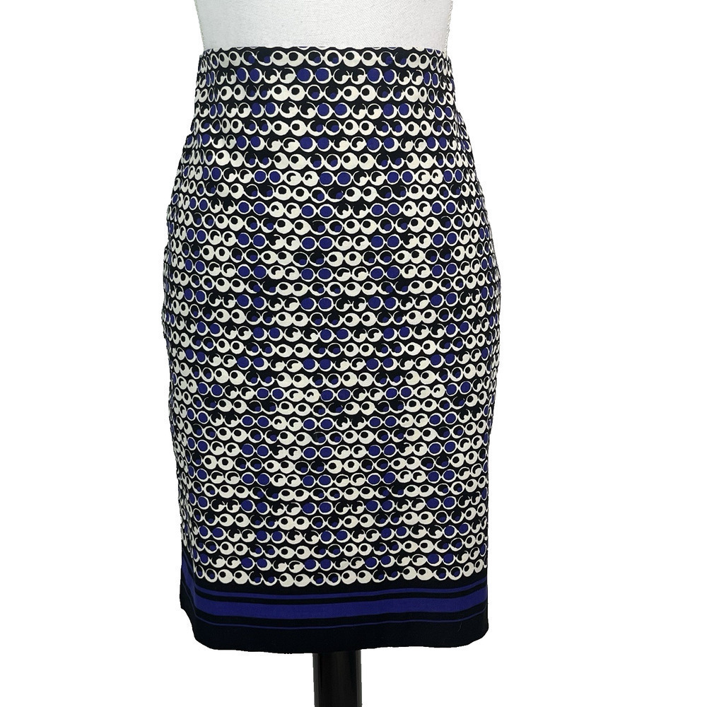Ann Taylor Skirt size 10 Petite Black Purple Circles Dots Straight Knee Casual